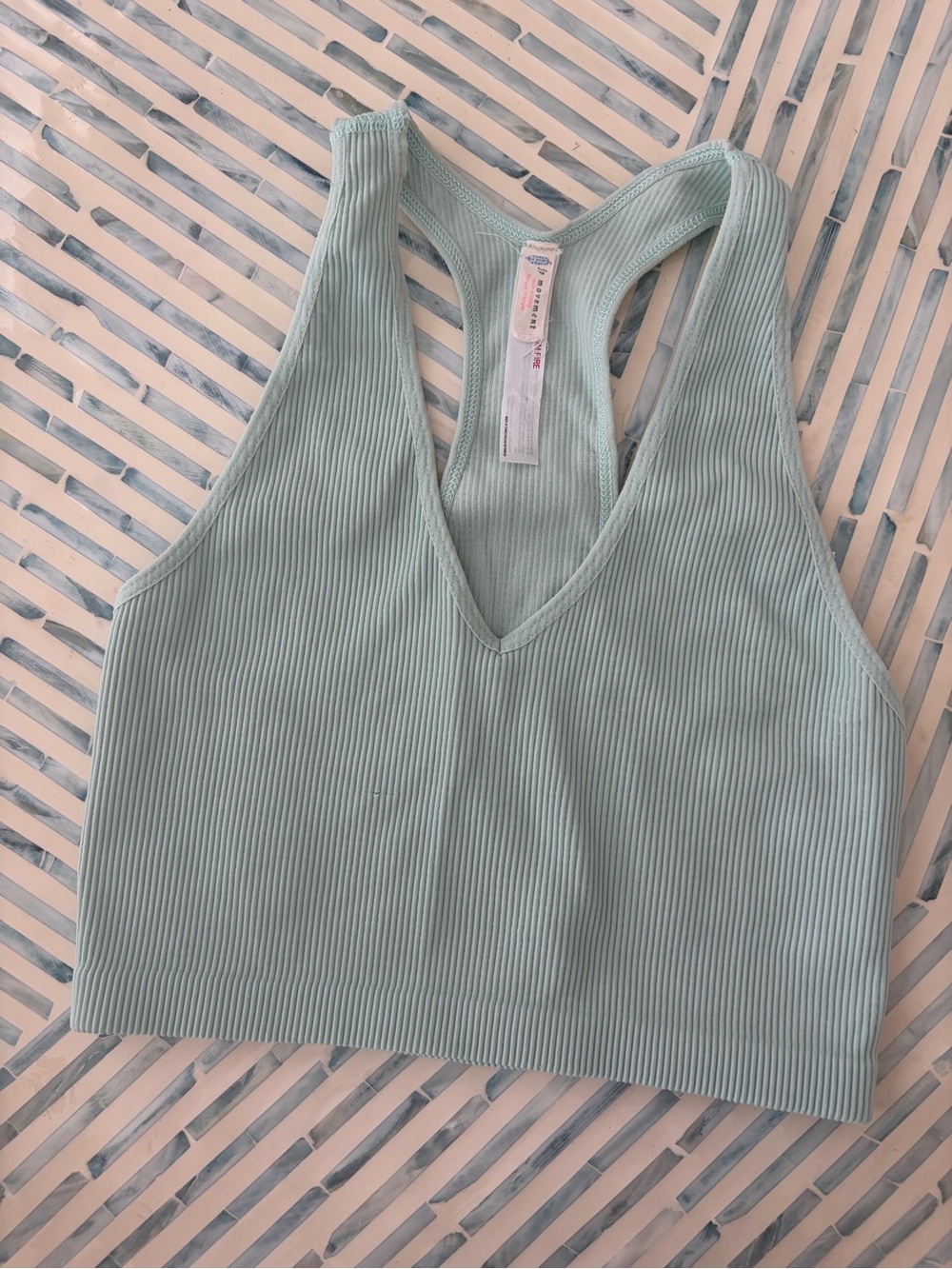 FP Movement by Free People Ribbed V-Neck Racerback Crop Top - Seafoam